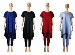 72 Bulk Women's Solid Color Dress And Pants Set