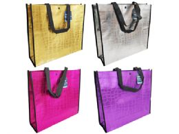 144 Bulk Foldable Insulated Shopping Bag In Metallic Colors