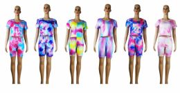 72 Bulk Women's Tie Dye Short Sleeve Set
