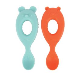 24 Bulk Nuby 2-Pack Silicone Easy Grip Spoons: Mouse And Bear 6 months up