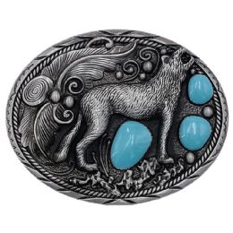36 Bulk Howling Wolf Belt Buckles with Turquoise Beads