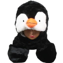 36 Bulk Plush Penguin Beanie Hat with Paw Mittens