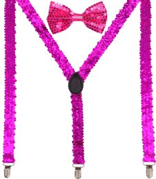 36 Bulk Pink Sequin AB Suspenders Set