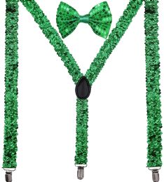 36 Bulk Green Sequin AB Suspenders Set