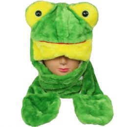 36 Bulk Plush Frog Hats With Paw Mittens