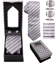 36 Bulk Grey Striped Tie Set