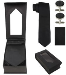 36 Bulk Plain Black Tie Set