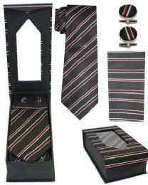 36 Bulk Striped Black Necktie Set