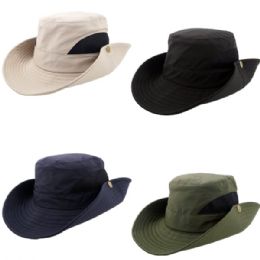 12 Bulk Men's Plain Color Wide Brim Summer Boonie Hat - Quick Dry Hat