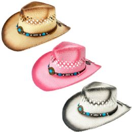 12 Bulk Breathable Raffia Straw Cowboy Hat