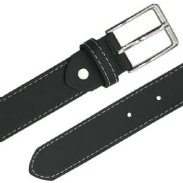 12 Bulk Black Belts White Stitched Leather for Kids Mixed sizes
