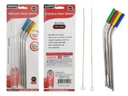 144 Bulk 6-Piece Stainless Steel Straw Set With Silicone And Brush In Silver