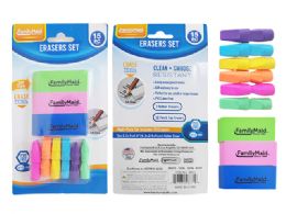48 Bulk 15-Piece Erasers Set In Blue, Green, And Pink