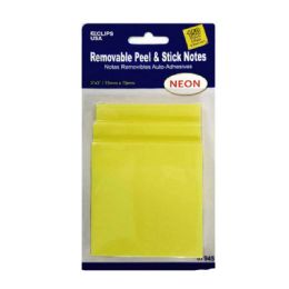 48 Bulk Eclips Sticky Notes 3 Pk Neon Yellow Astd Colors Blistered Card