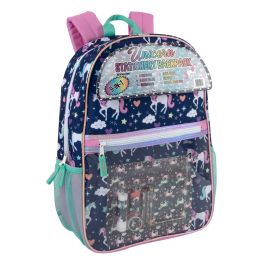 24 Bulk 17" Unicorn Backpack With 9-Piece School Supply Kit