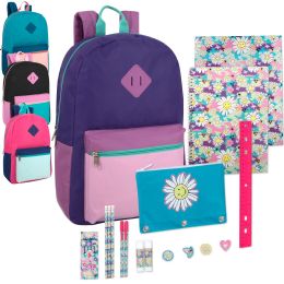 24 Bulk 17" Multicolor Backpack With Themed 20-Piece School Supply Kit - Girls