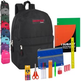 24 Bulk 17" Classic Backpack 25-Piece School Supply Kit - 8 Colors