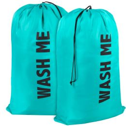 50 Bulk "wash Me" Graphic Drawstring Laundry Bag 2-Pack - Turquoise