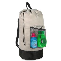 50 Bulk Wholesale Laundry Bag Backpack With Front Mesh Pocket - Khaki