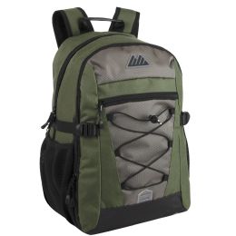 24 Bulk 19 Inch Bungee Jacquard Cord Backpack With Padded Laptop Section - Green