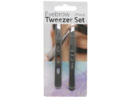 24 Bulk 2 Pack Angled Beauty Eyebrow Tweezer Set
