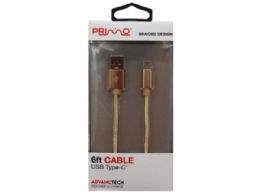 36 Bulk Primo 6 Foot Braided Usb Type C Cable In Gold