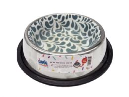 36 Bulk Wag And Wiggle 24oz Stainless Steel Pet Bowl With Rubber Liner And Assorted Enamel Print Interior