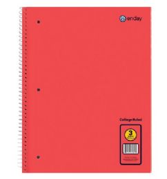 36 Bulk Spiral Notebook 3-Subject C/r 120 Ct., Red