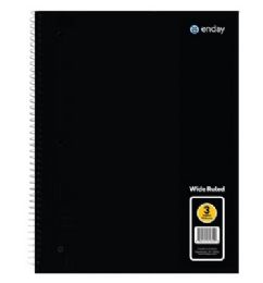 36 Bulk Spiral Notebook 3-Subject W/r 120 Ct., Black