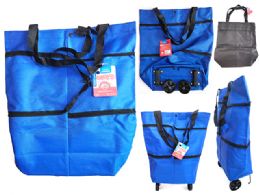 24 Bulk Expandable Shopping Bags With Wheels In Blue, Black, And Clear