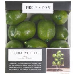 6 Bulk Faux Fruit Decorative Filler Limes 12pc Boxed Fiddle + Fern