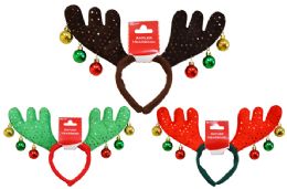 24 Bulk Christmas Antler Headband With Ornaments