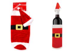 24 Bulk Christmas Plush Santa Bottle Bag