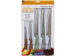 6 Bulk 5 Pack Stainless Steel Kitchen Knife Set With Plastic Handle