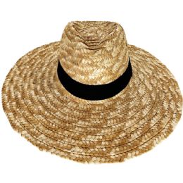 12 Bulk Men's Summer Hat with Black Band - Quality Straw 