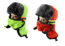 36 Bulk Neon Color Furlined Trapper Hat With Face Cover