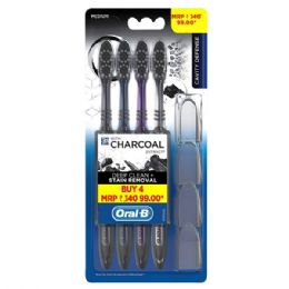 72 Bulk Oral-B Toothbrush Cavity Defense Charcoal 4PK  w/ Covers Med