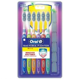 48 Bulk Oral-B Toothbrush 6PK Bacteria Fighter w/ Cap Soft