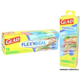 24 Bulk Glad Flex N Seal Zipper Bag Sandwich 16 Count