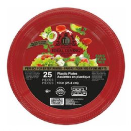 24 Bulk Ideal Dining Plastic Plate 10in Red 25CT