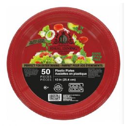 12 Bulk Ideal Dining Plastic Plate 10in Red 50CT