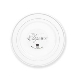 12 Bulk Elegance Plate 6.25in White + 2 Lines Stamp Silver