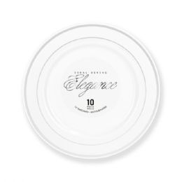 12 Bulk Elegance Plate 7.5in White + 2 Lines Stamp Silver