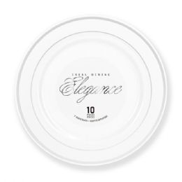 12 Bulk Elegance Plate 9in White + 2 Lines Stamp Silver