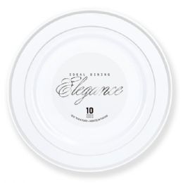 12 Bulk Elegance Plate 10.25in White + 2 Lines Stamp Silver