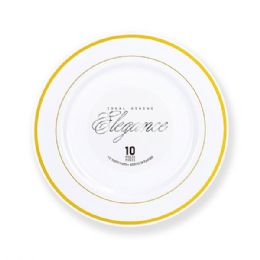 12 Bulk Elegance Plate 7.5in White + 2 Line Stamp Gold