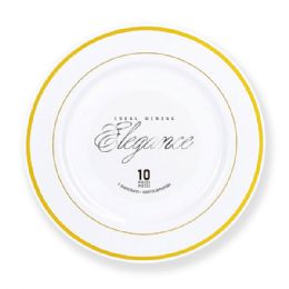 12 Bulk Elegance Plate 9in White + 2 Line Stamp Gold