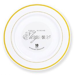 12 Bulk Elegance Plate 10.25in White + 2 Line Stamp Gold