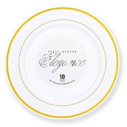 12 Bulk Elegance Plate 10.25in White + 2 Line Stamp Gold