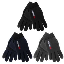 72 Bulk Thermaxxx Fleece Gloves Men's Leather Palm w/ Touch